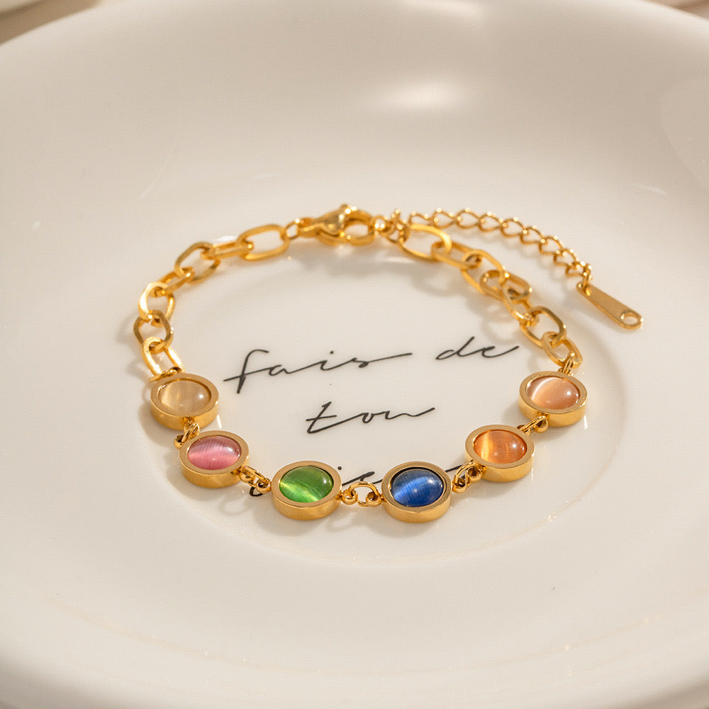 18K Gold Color Cat's Eye Gemstones Chain Bracelet