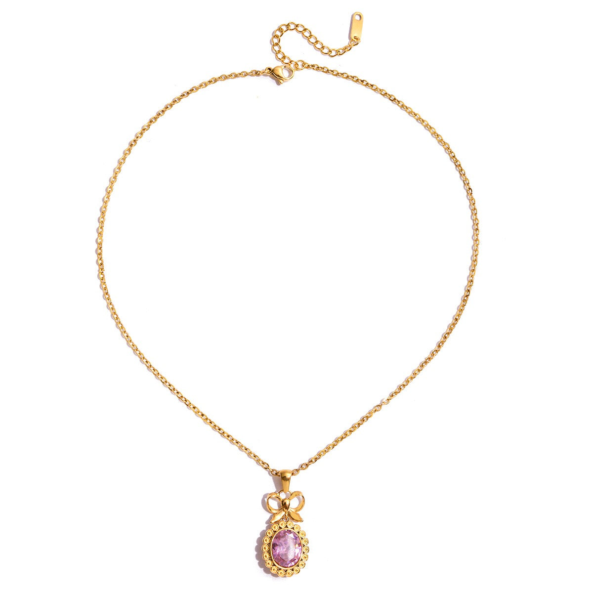 18K Gold Pink Majesty Bow Pendant Necklace