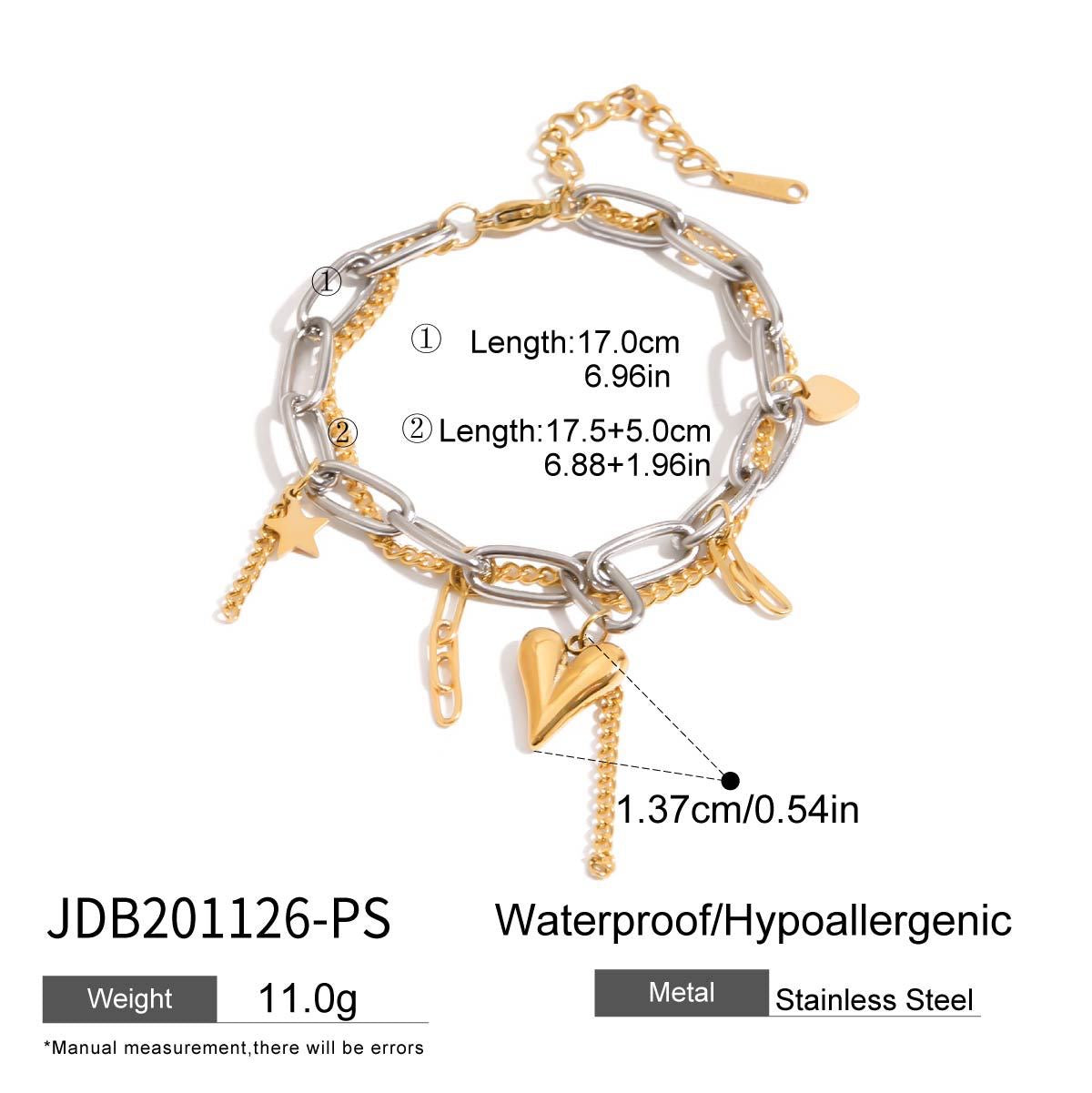 18K Gold Heart Charm Paperclip Chain Bracelet