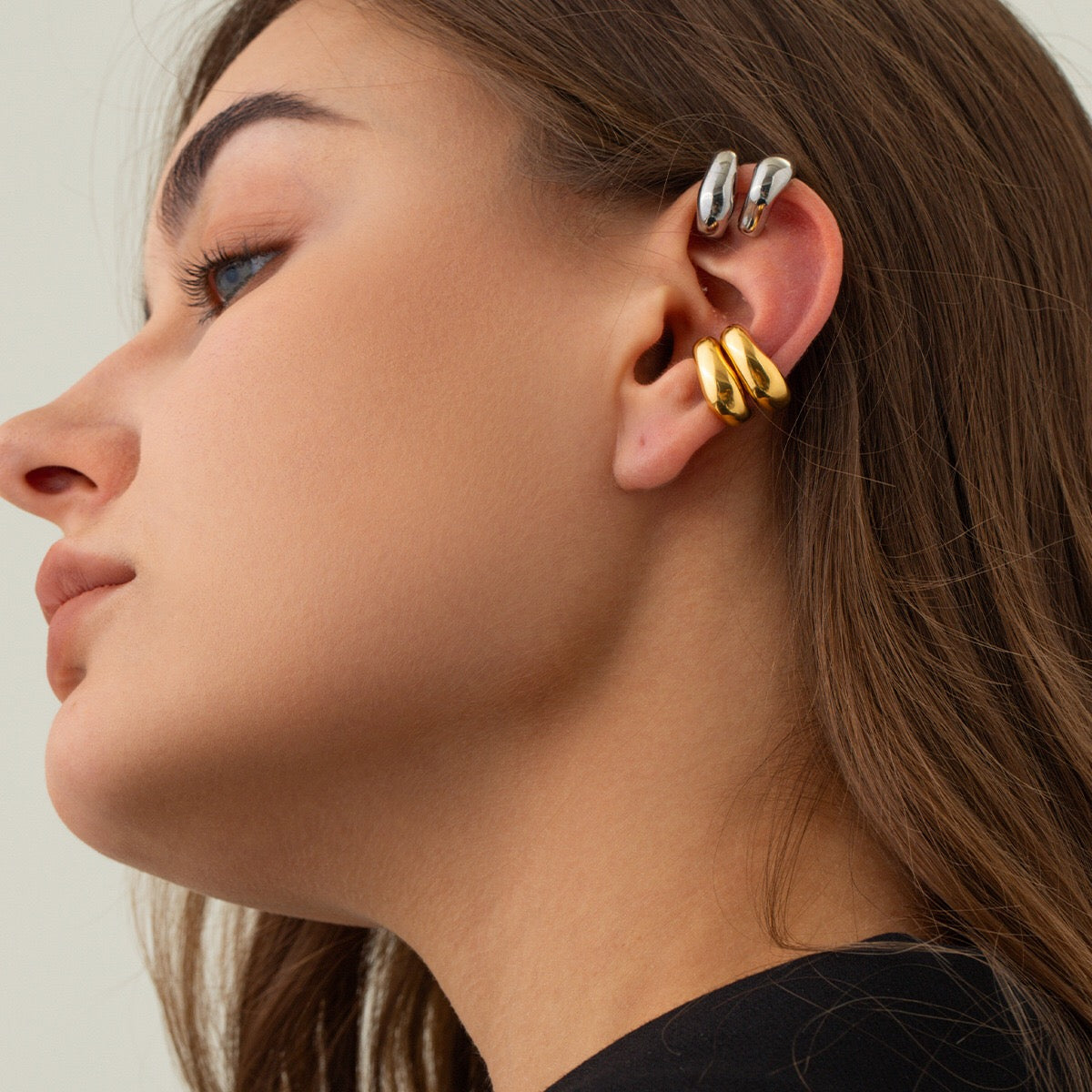 18K Gold Trendy Huggie Ear Cuffs