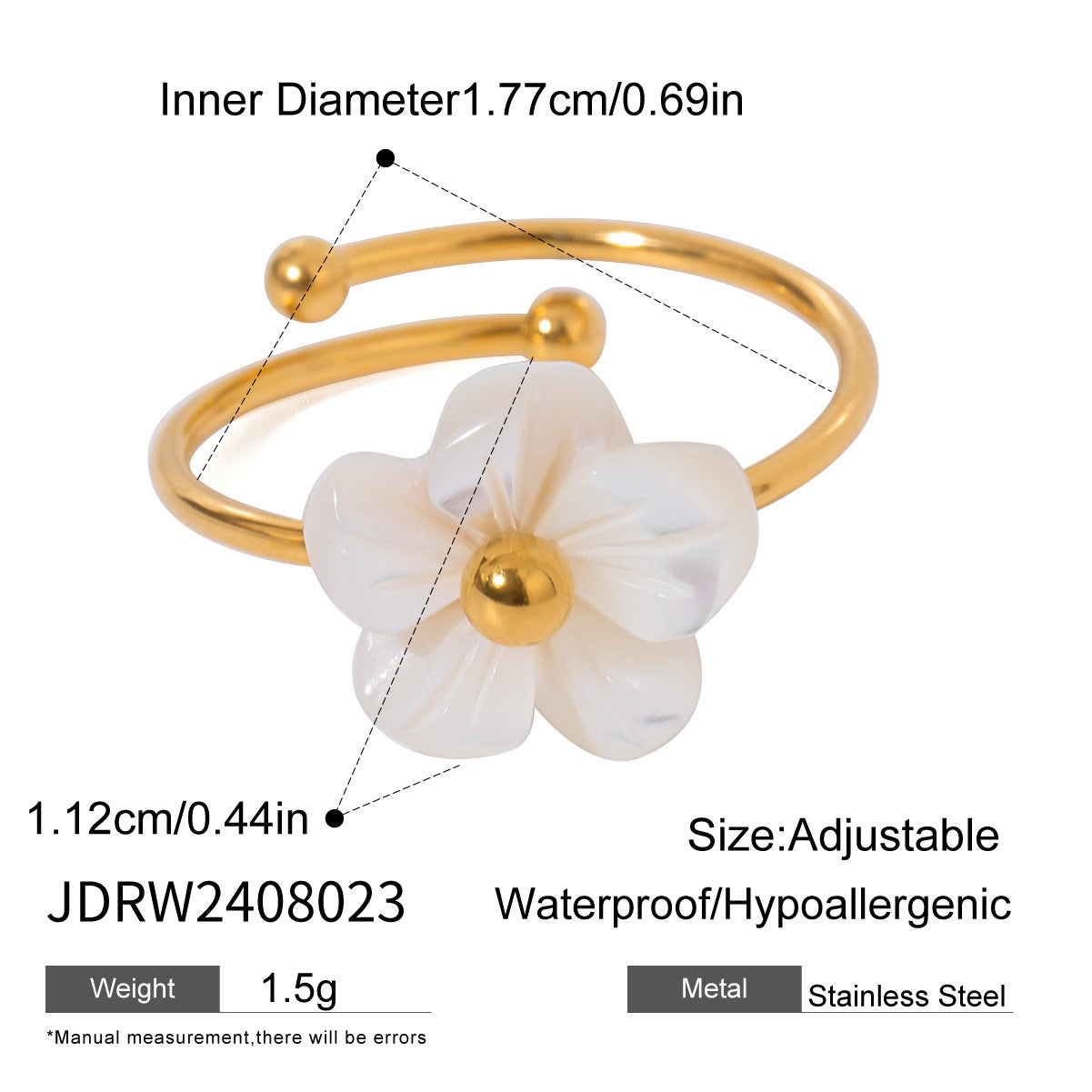 18K Gold White Flower Stacking Ring