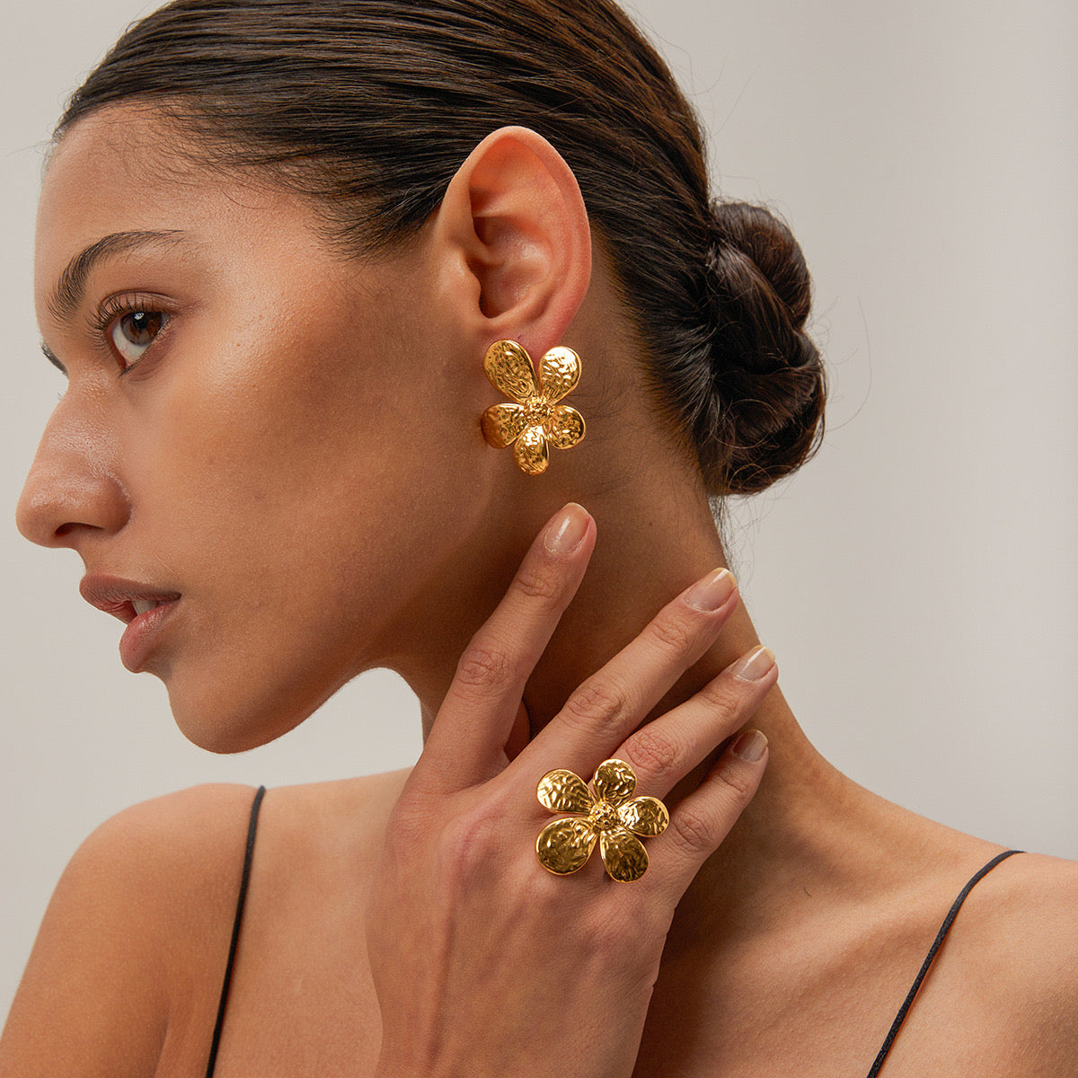 18K Gold Blooming Flower Statement Stud Earrings