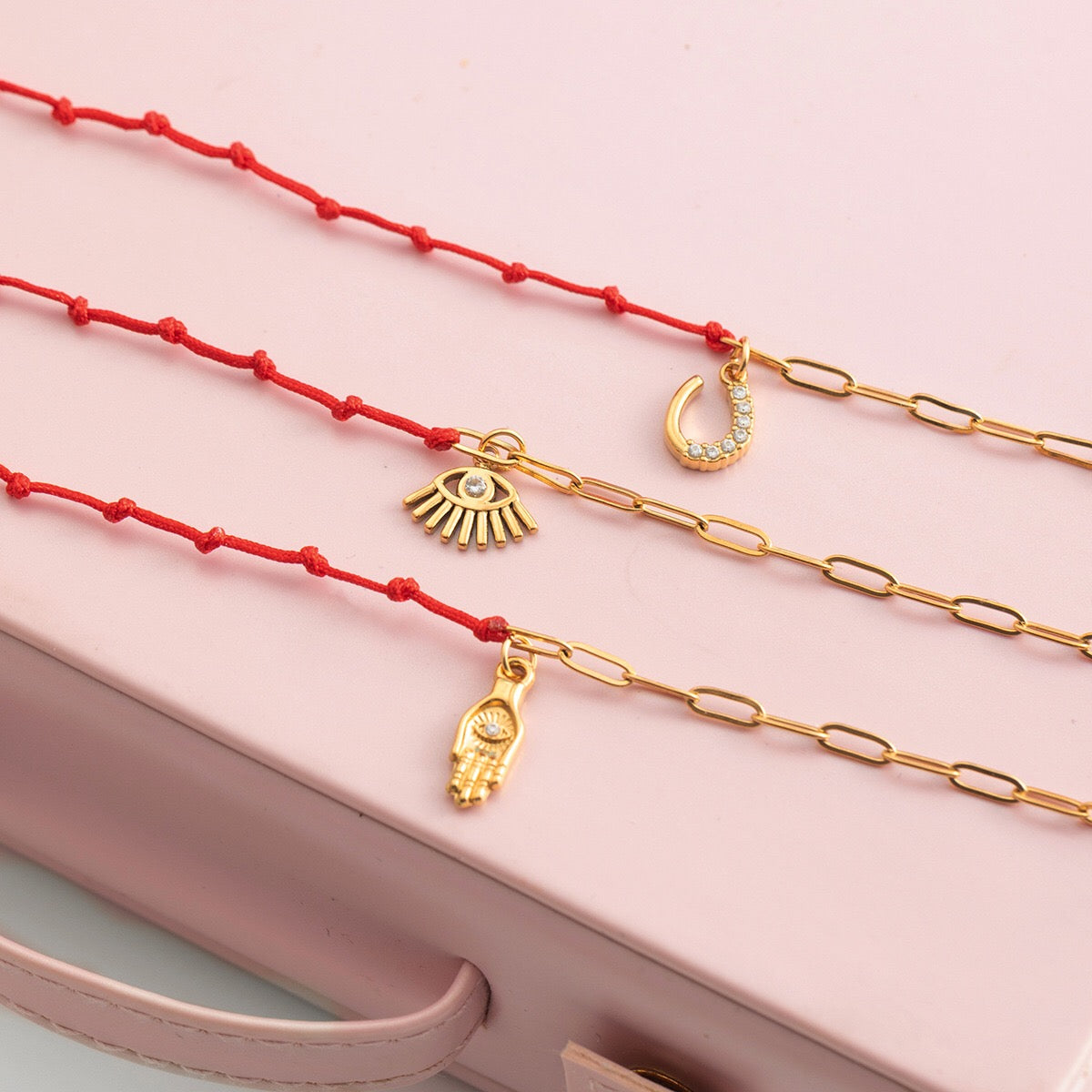 18K Gold Grace Knot Red String Lucky Charm Dainty Bracelet