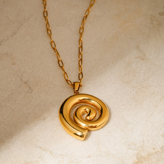 18K Gold Ocean Swirl Pendant Necklace
