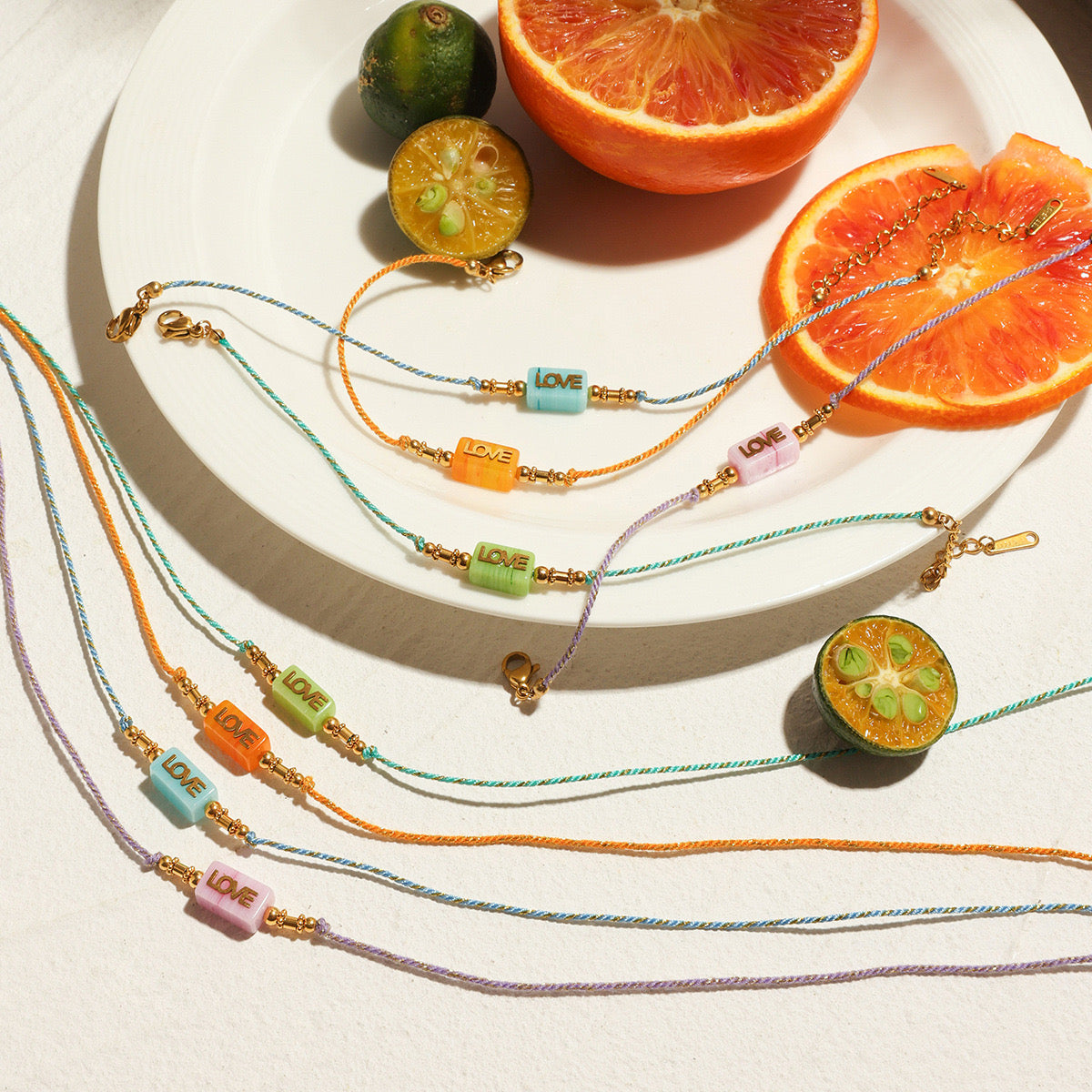 18K Gold Pastel Color Love Summer String Bracelet