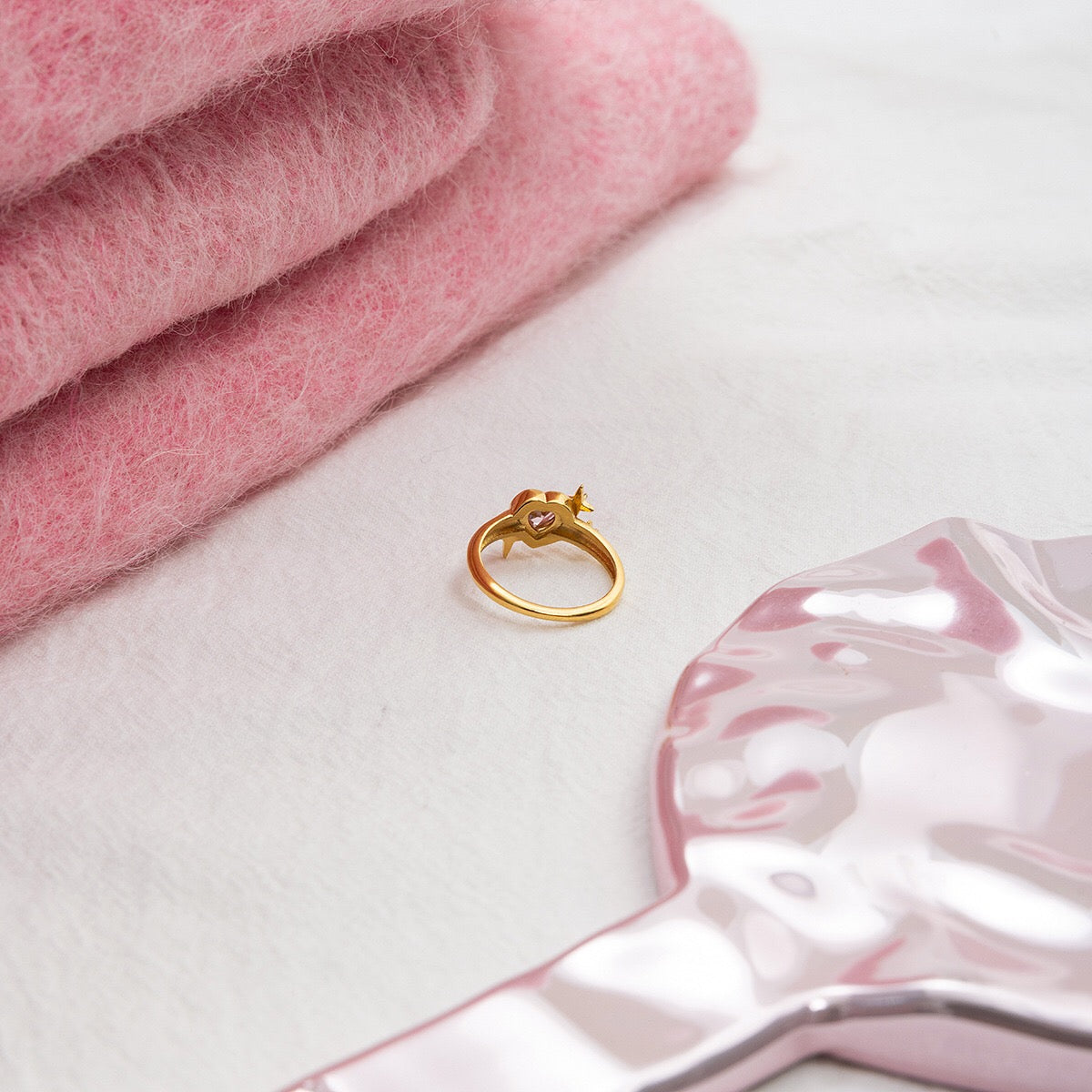 18K Gold Pink Flirt Heart Statement CZ Ring