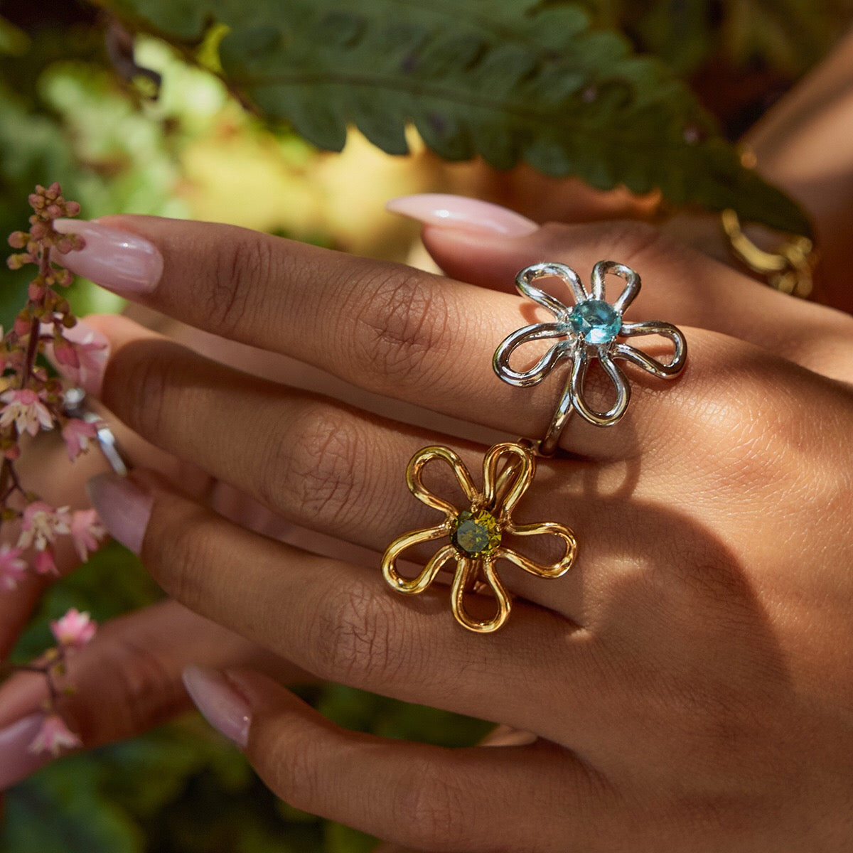 18K Gold Bejeweled Flower Statement Ring