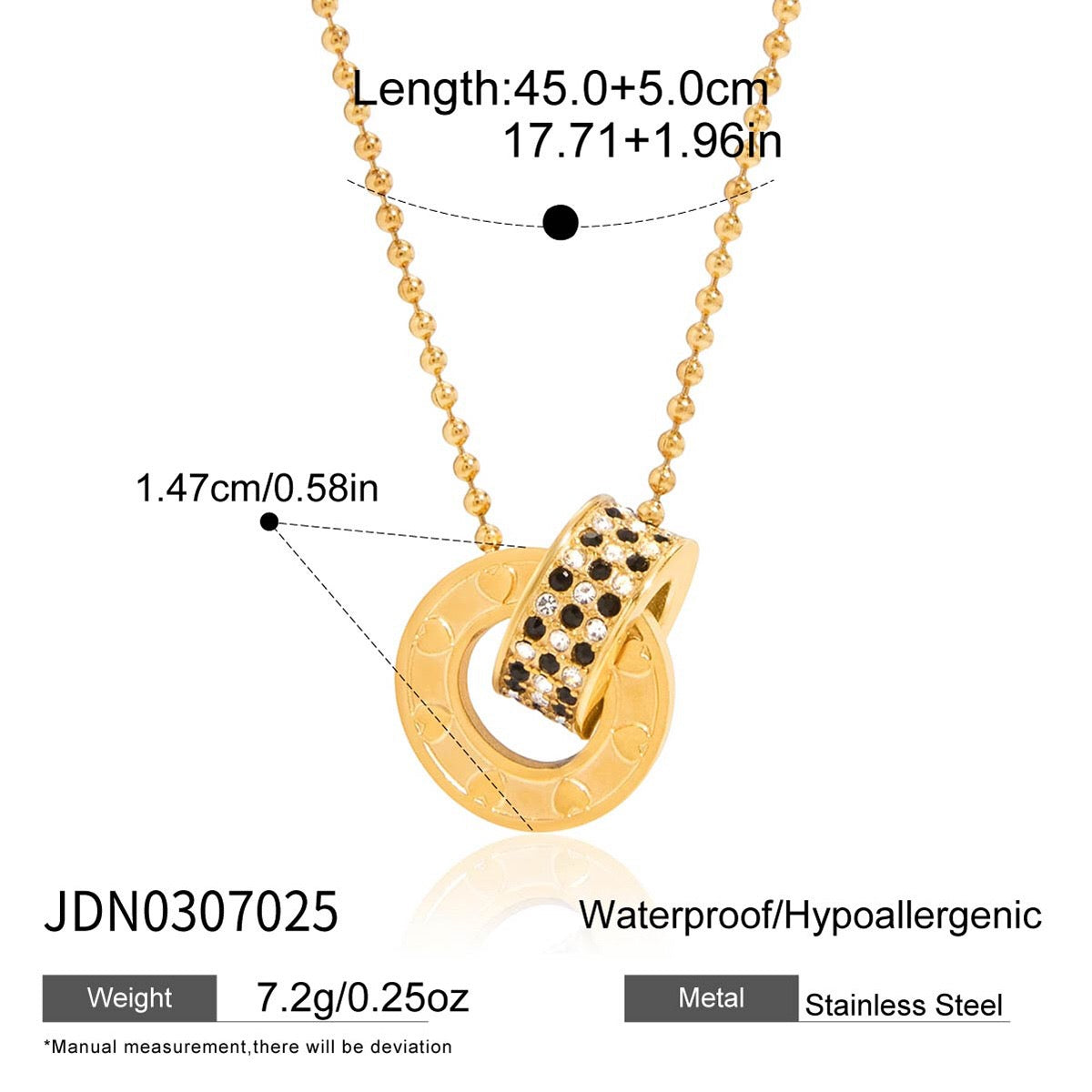 18K Gold Together Two Ring Connected Dainty Pendant Necklace