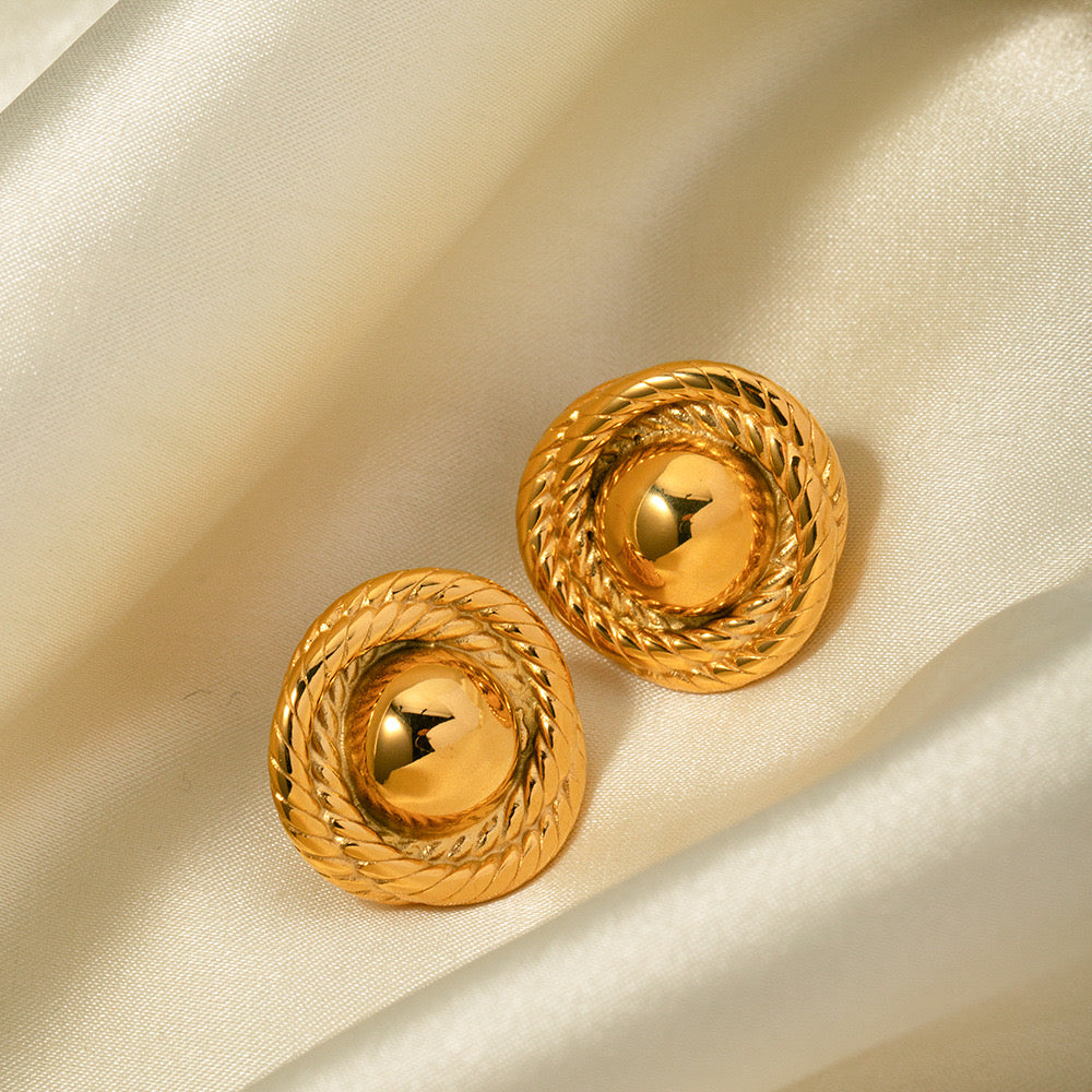 18K Gold Swirl Flower Statement Stud Earrings