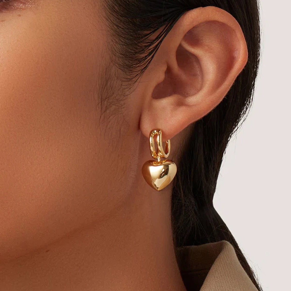 18K Gold Heartbreaker Sliding Heart Dangle Hoop Earrings