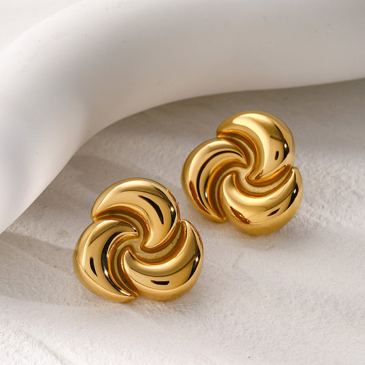 18K Gold Geometric Flower Statement Stud Earrings