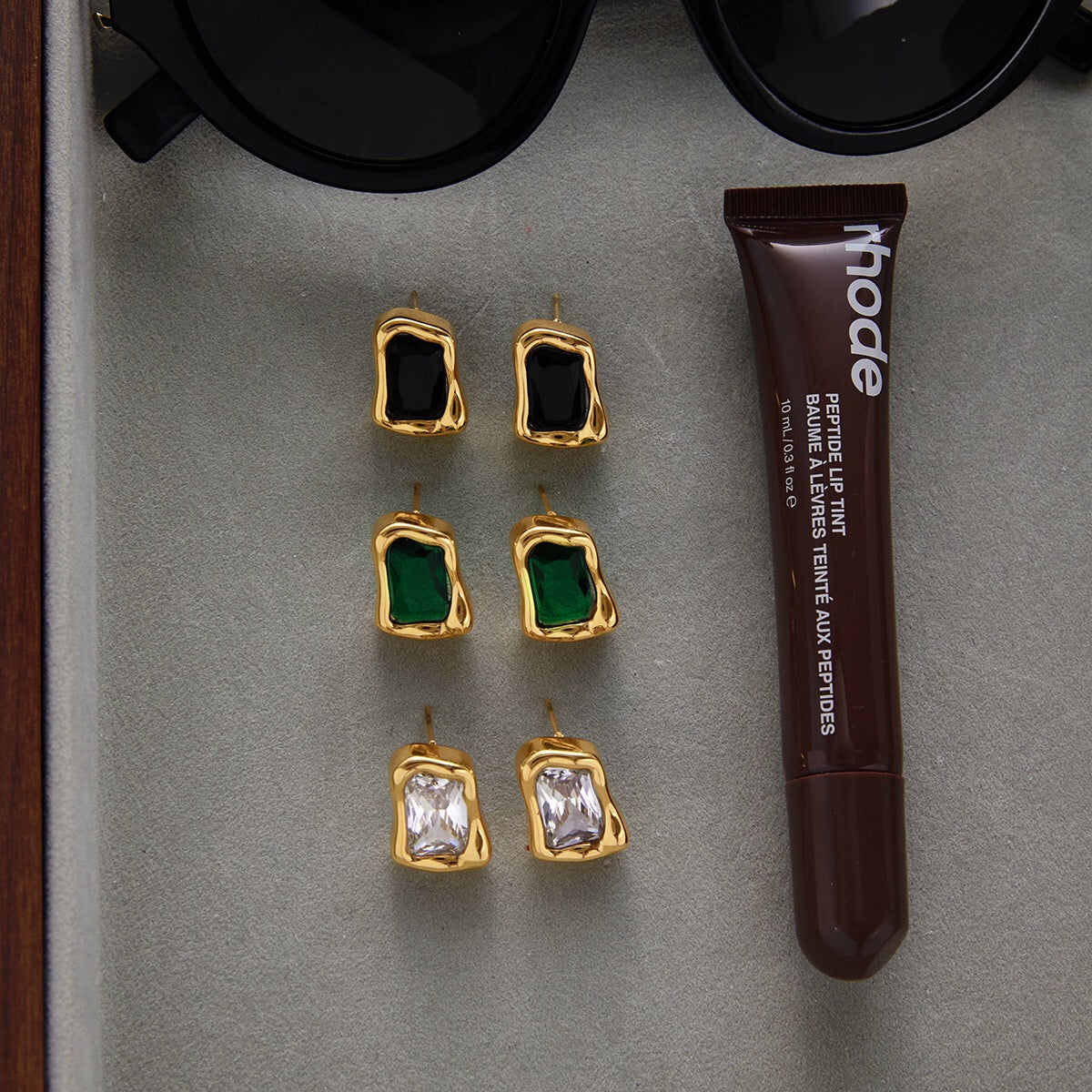 18K Gold Liquid Form Statement CZ Stud Earrings