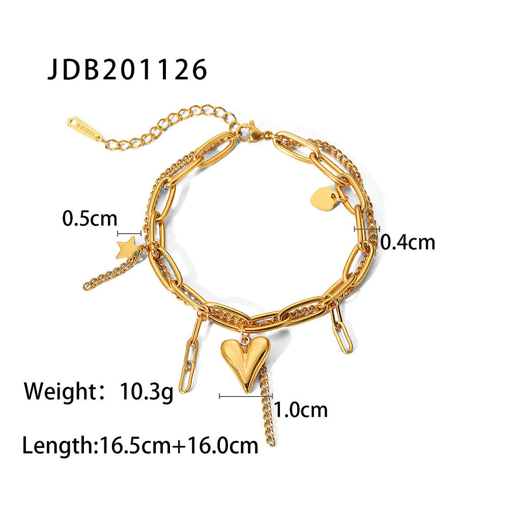 18K Gold Heart Charm Paperclip Chain Bracelet