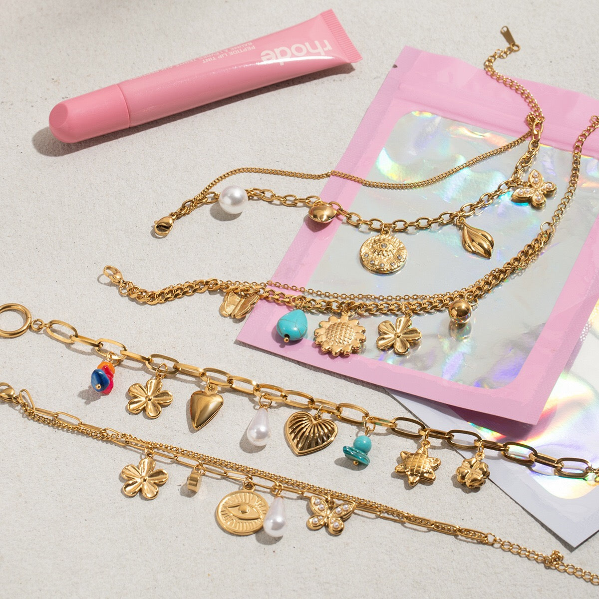 18K Gold Summer Fling Turquoise Chunky Charm Bracelet