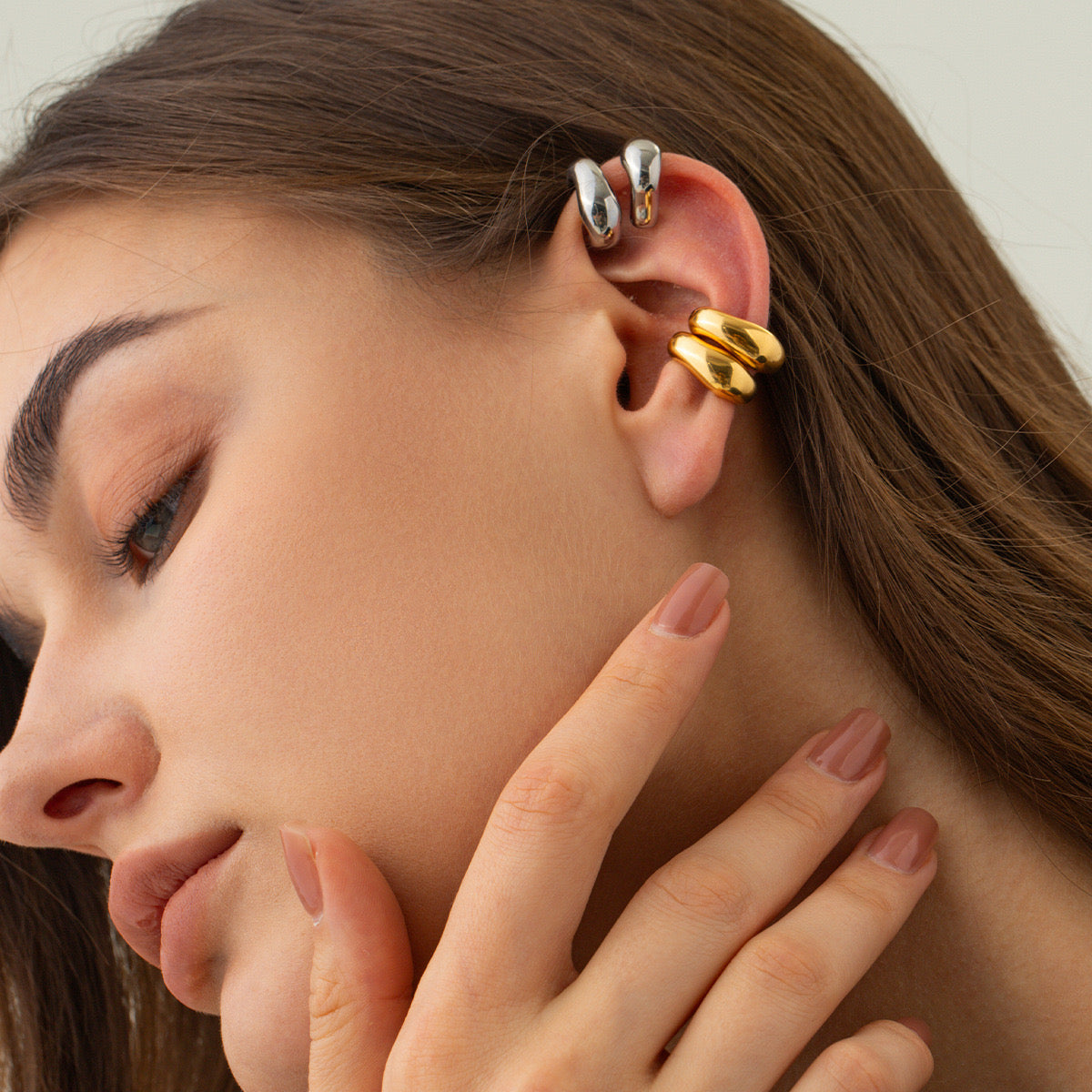 18K Gold Trendy Huggie Ear Cuffs