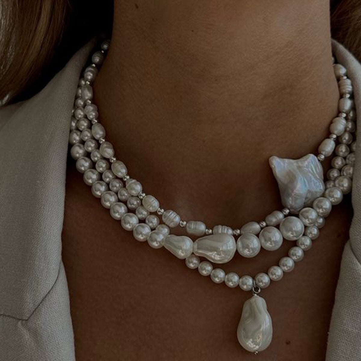 18K Gold Baroque Pearl Chain Statement Pendant Necklace