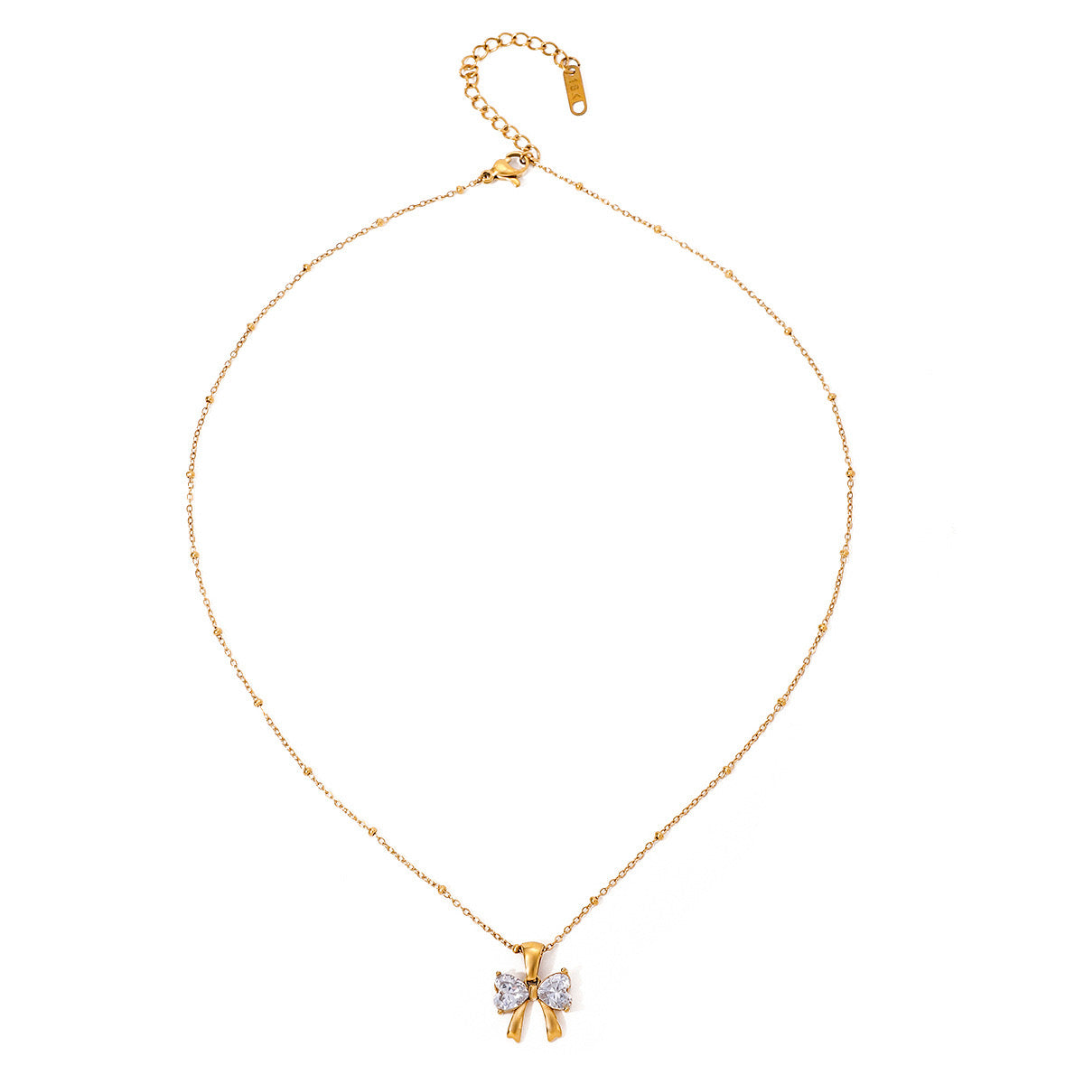 18K Gold Bling Coquette Bow Pendant CZ Necklace