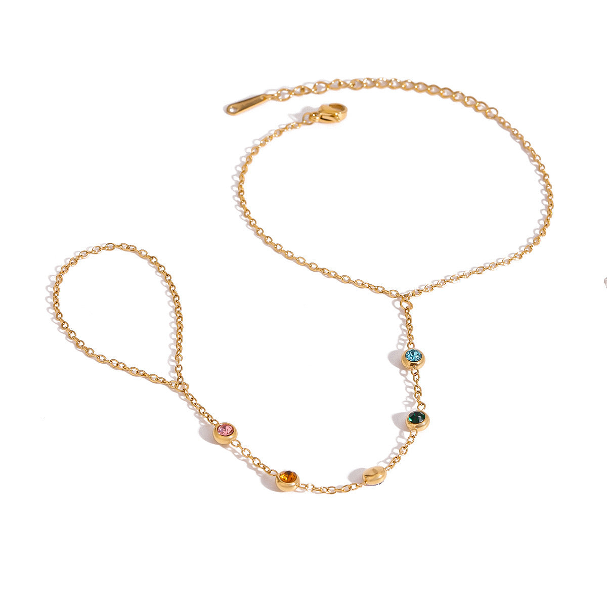 18K Gold Waterproof Rainbow Gem Hand Chain Bracelet