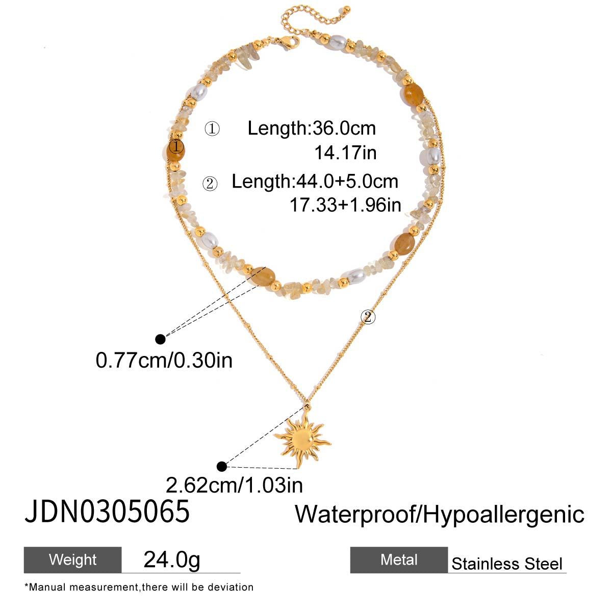 18K Gold Sun Pendant Beaded Pearl Layered Necklace Set