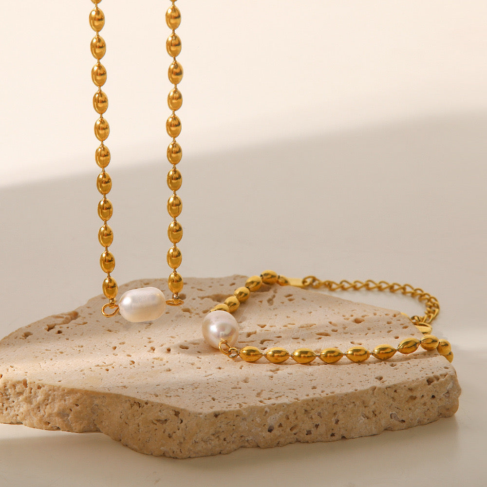 18K Gold Pearl Beaded Bracelet