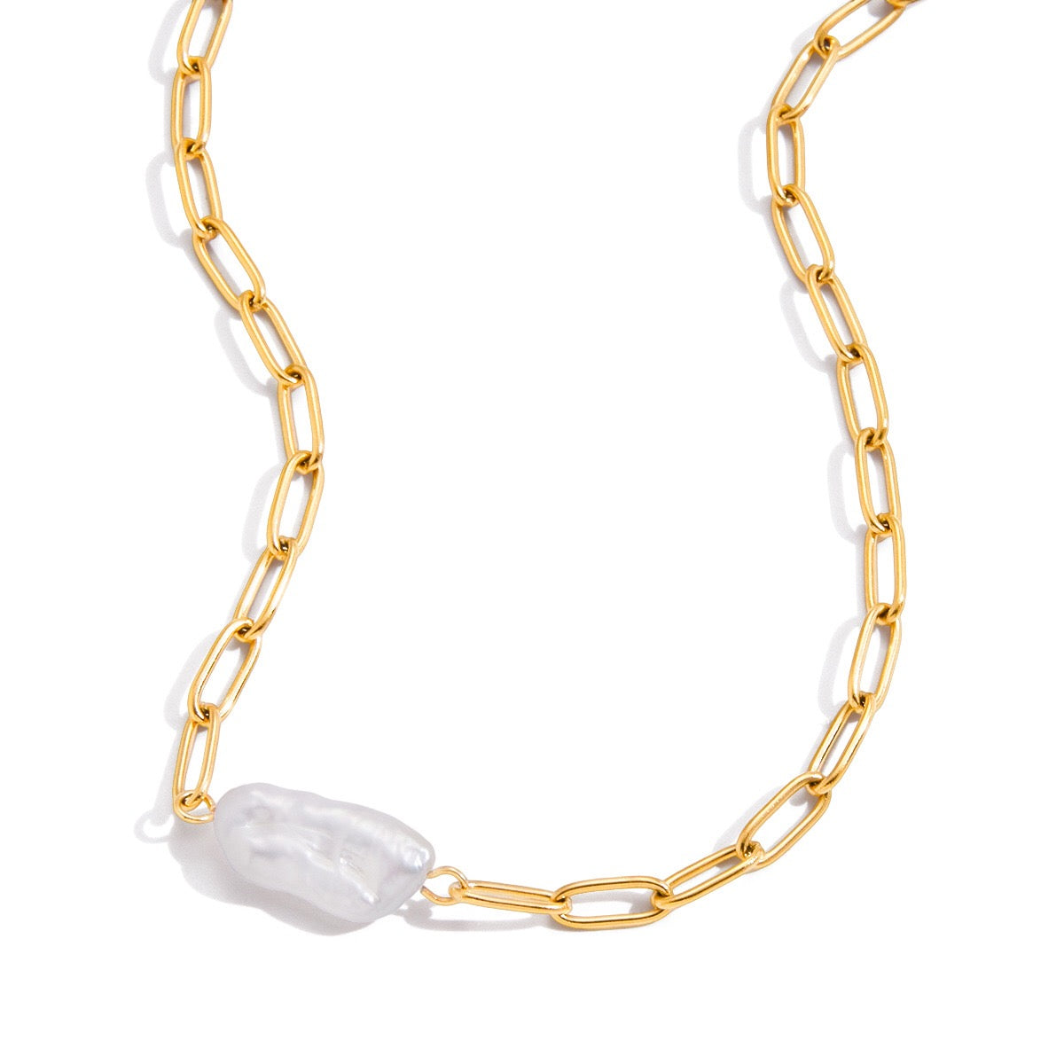 18K Gold Soft Touch Pearl Pendant Paperlicp Chain Layered Necklace Set