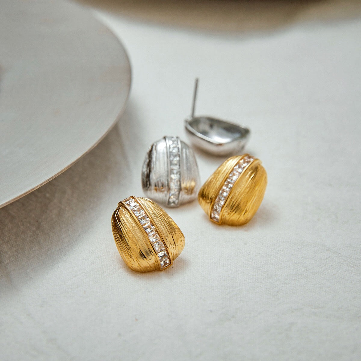 18K Gold Bling Coffee Bean Statement Stud Earrings