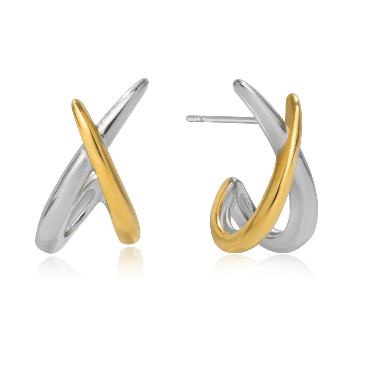 18K Gold and Silver Two Tone Dantiy Stud Earrings