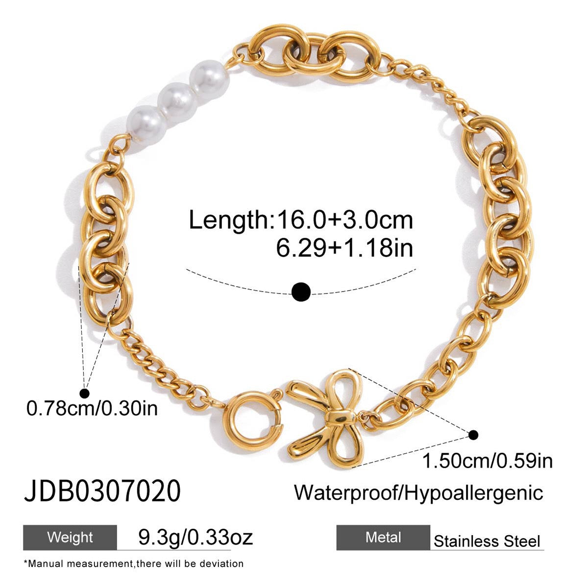 18K Gold Golden Haze Pearl Chain Cuff Bangle Bracelet Stack