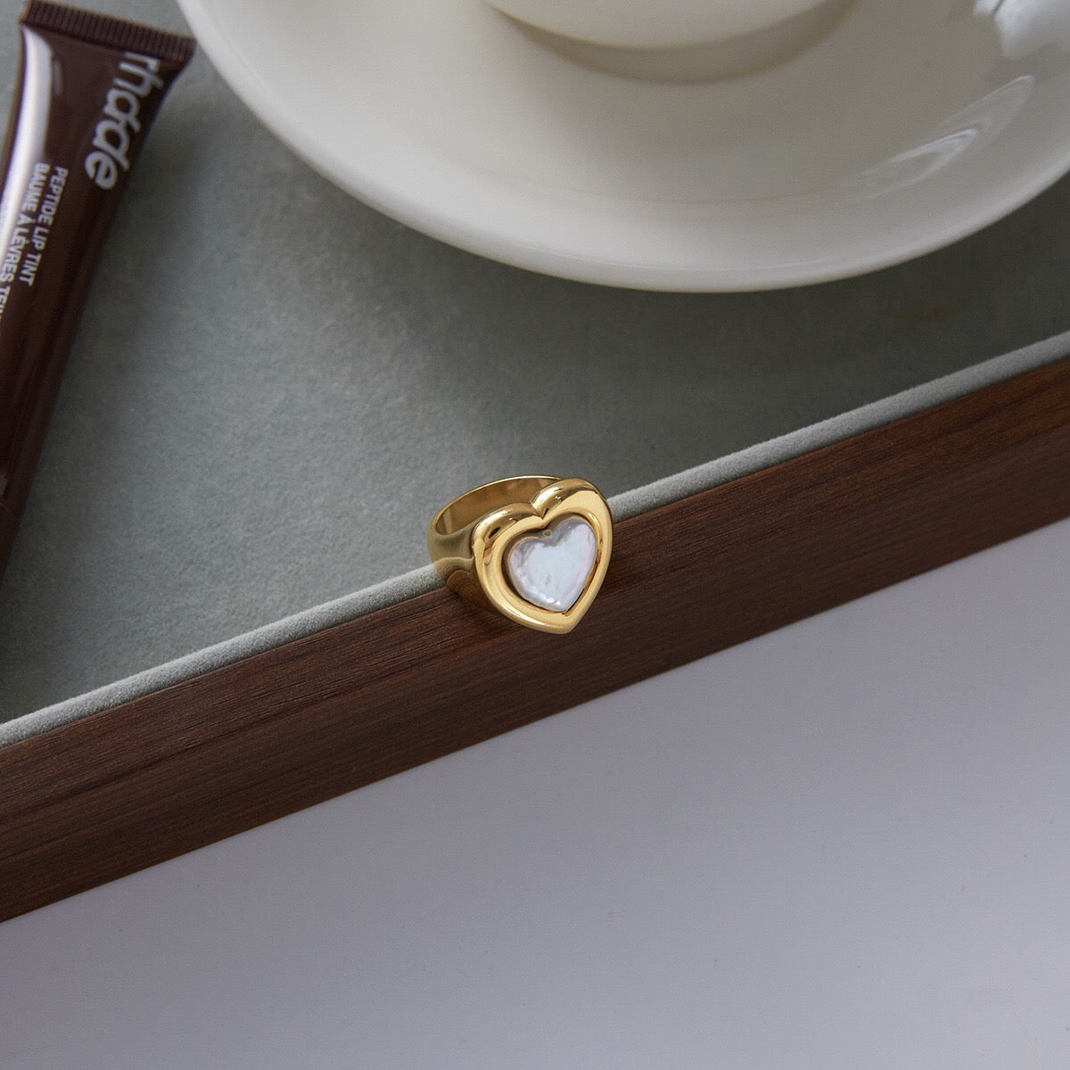 18K Gold Pearl Heart Statement Ring