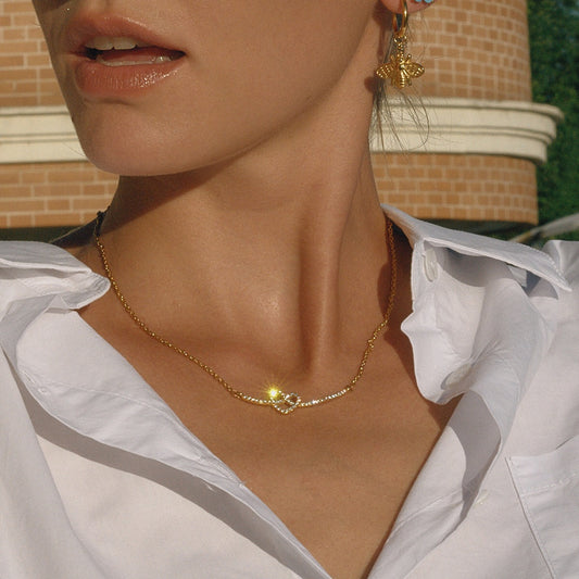 18K Gold Heart Knot Bling Dainty Pendant Necklace