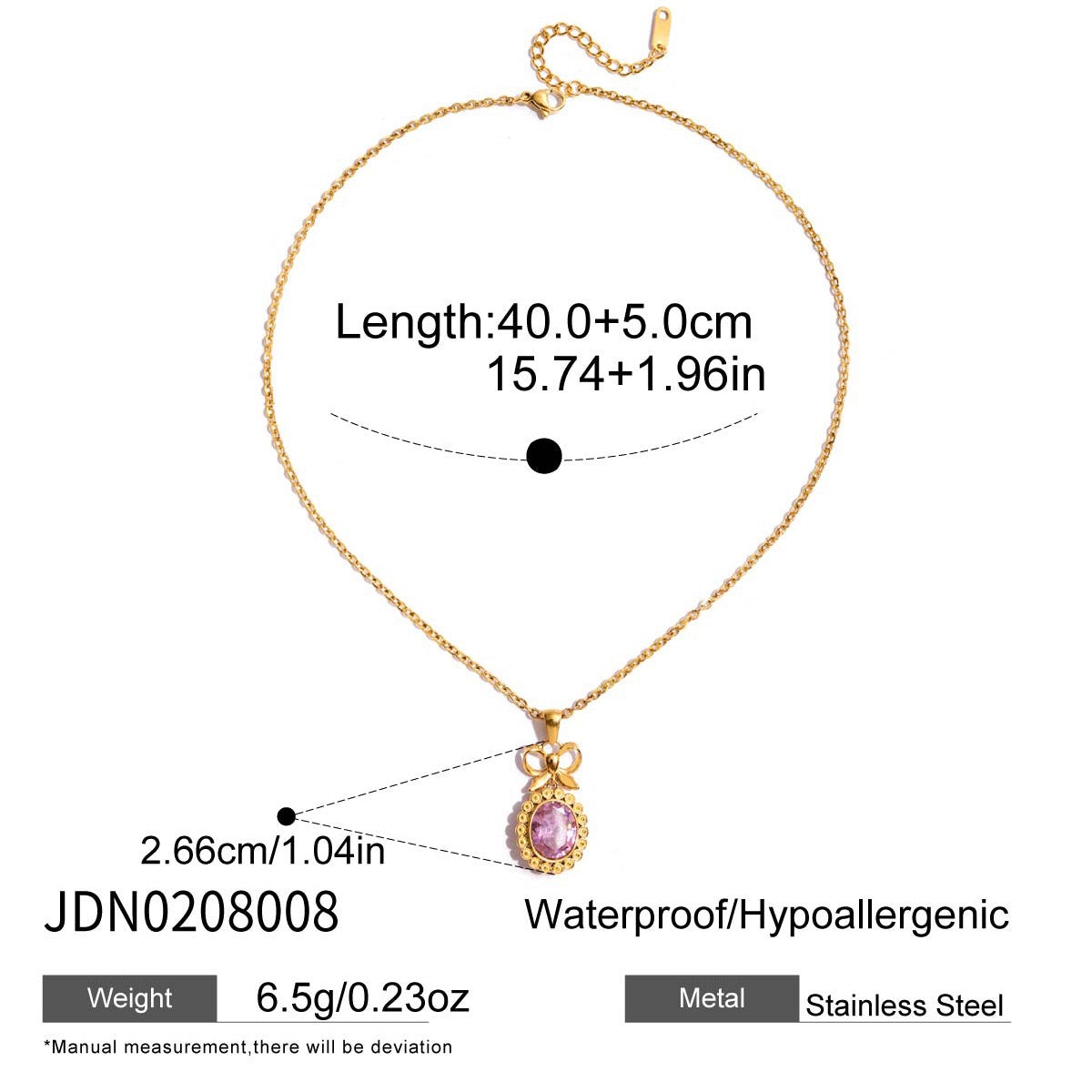 18K Gold Pink Majesty Bow Pendant Necklace