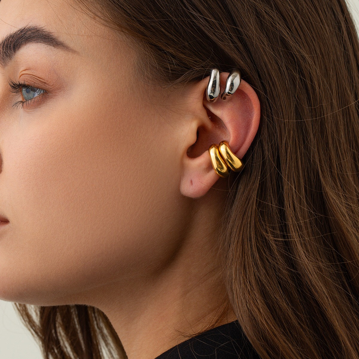 18K Gold Trendy Huggie Ear Cuffs