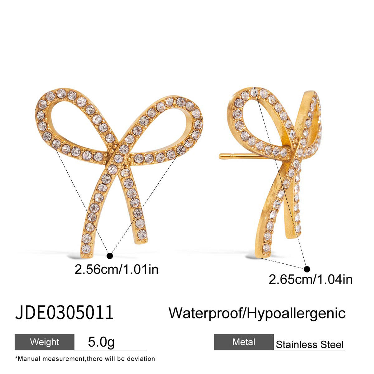 18K Gold Bling Coquette Bow Stud Earrings Ear Cuffs Set