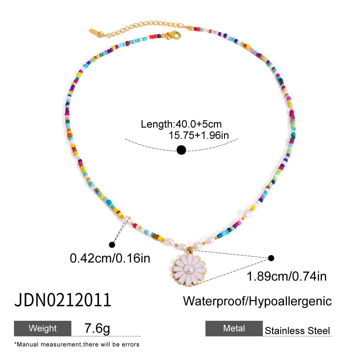 18K Gold Summer Color Beaded Chain Pendant Statement Necklace