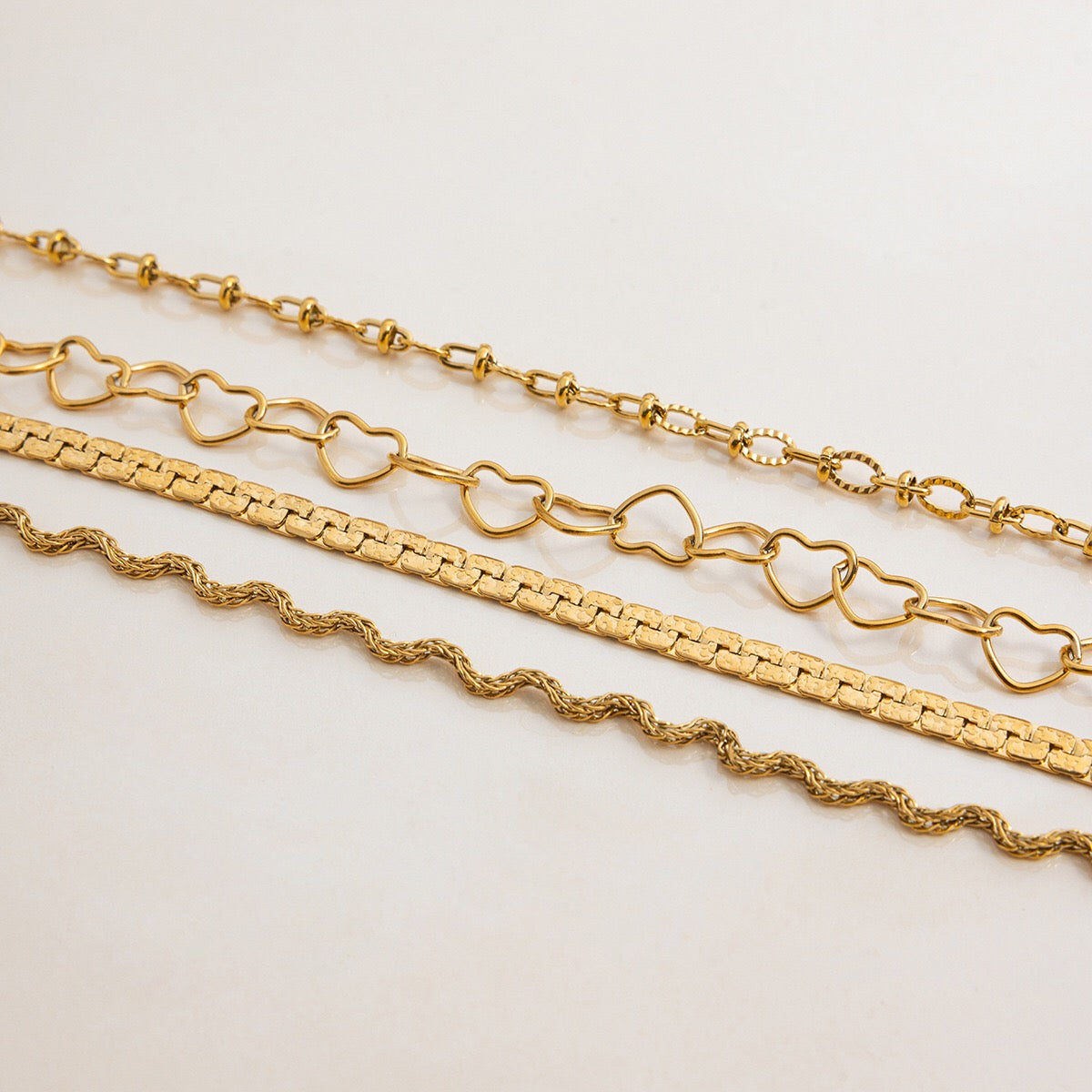 18K Gold Heart Chain Trendy Everyday Bracelet Stack