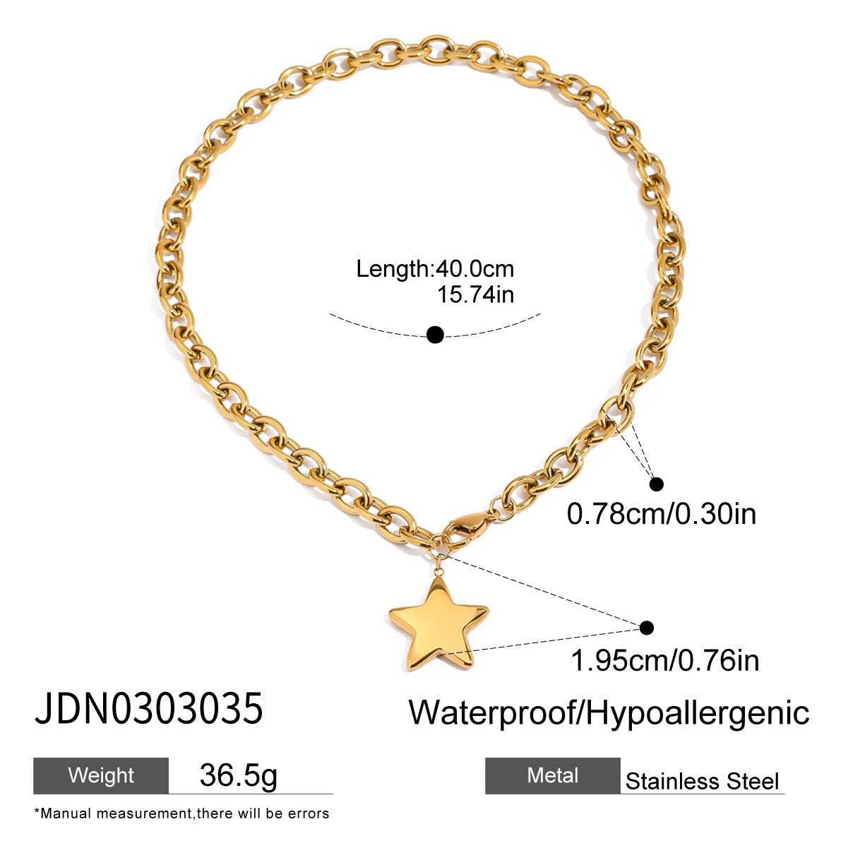 18K Gold Chunky Cable Chain Star Pendant Statement Necklace
