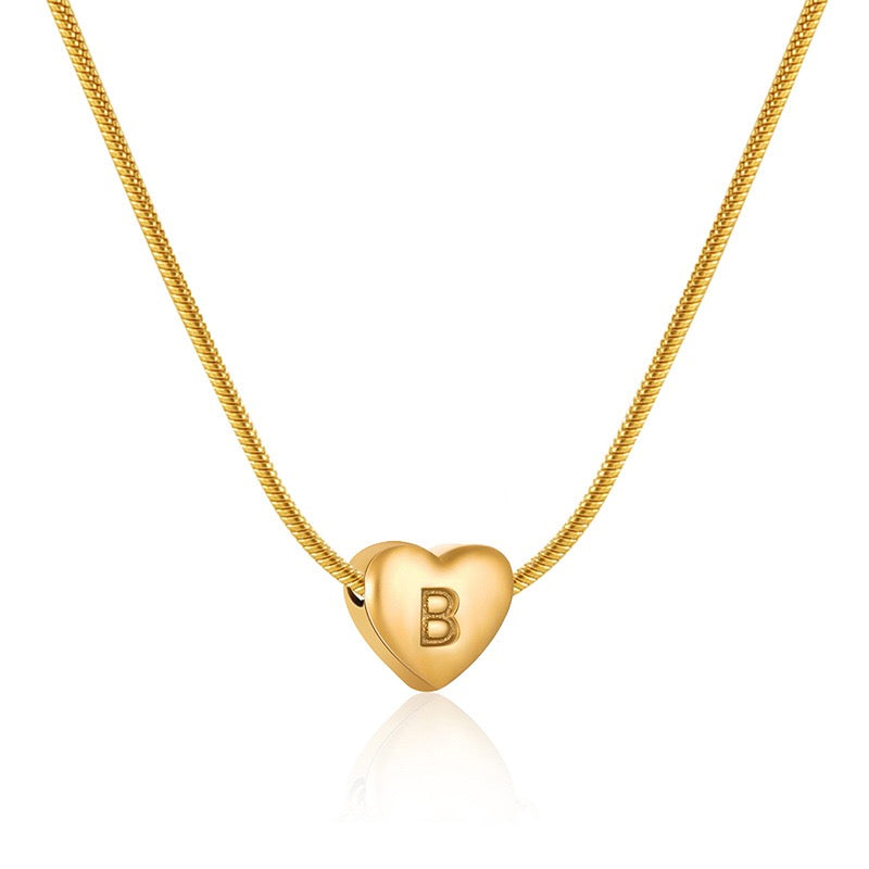18K Gold Heart Letter Initial Dainty Necklace