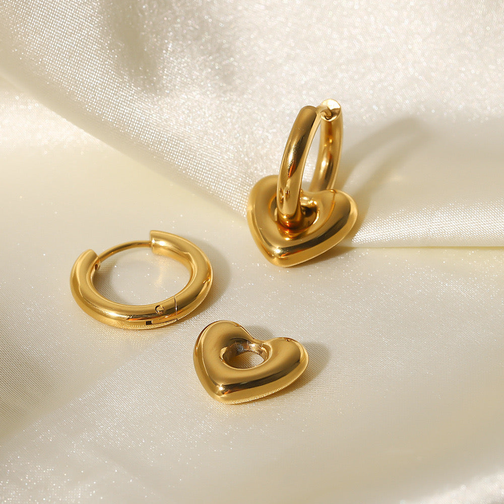 18K Gold Heart Huggie Earrings