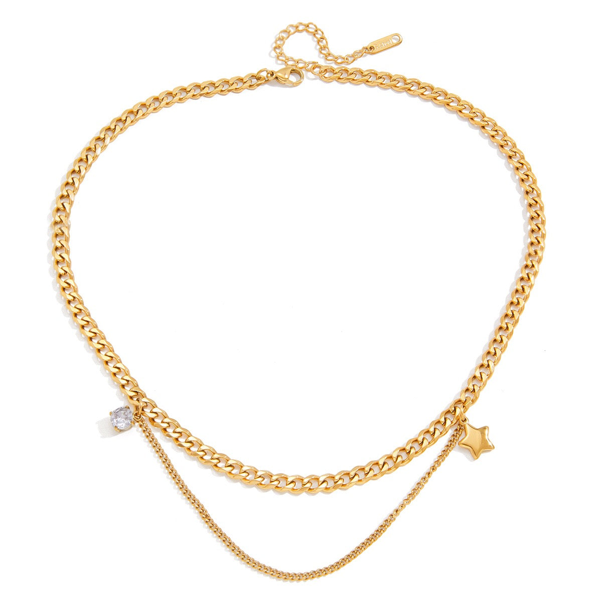 18K Gold Nova Star Cuban Link Chain Layered Necklace