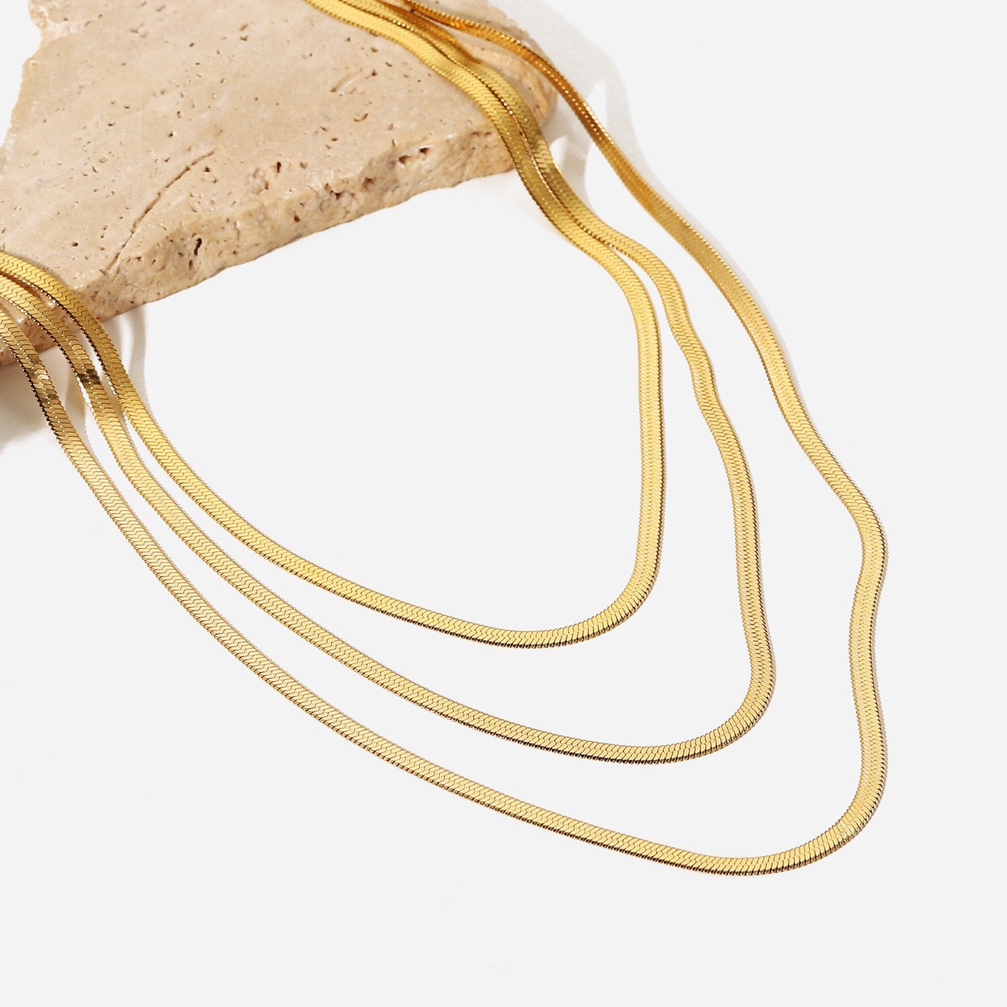 18K Gold Herringbone Snake Chain Layered Necklace Set