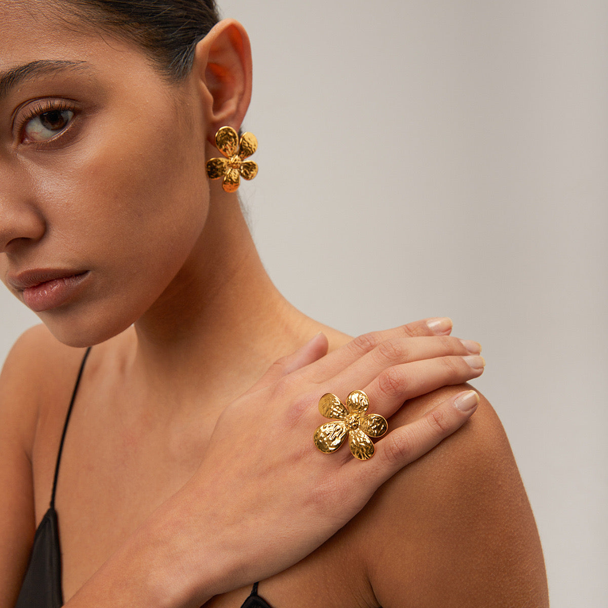 18K Gold Blooming Flower Statement Stud Earrings