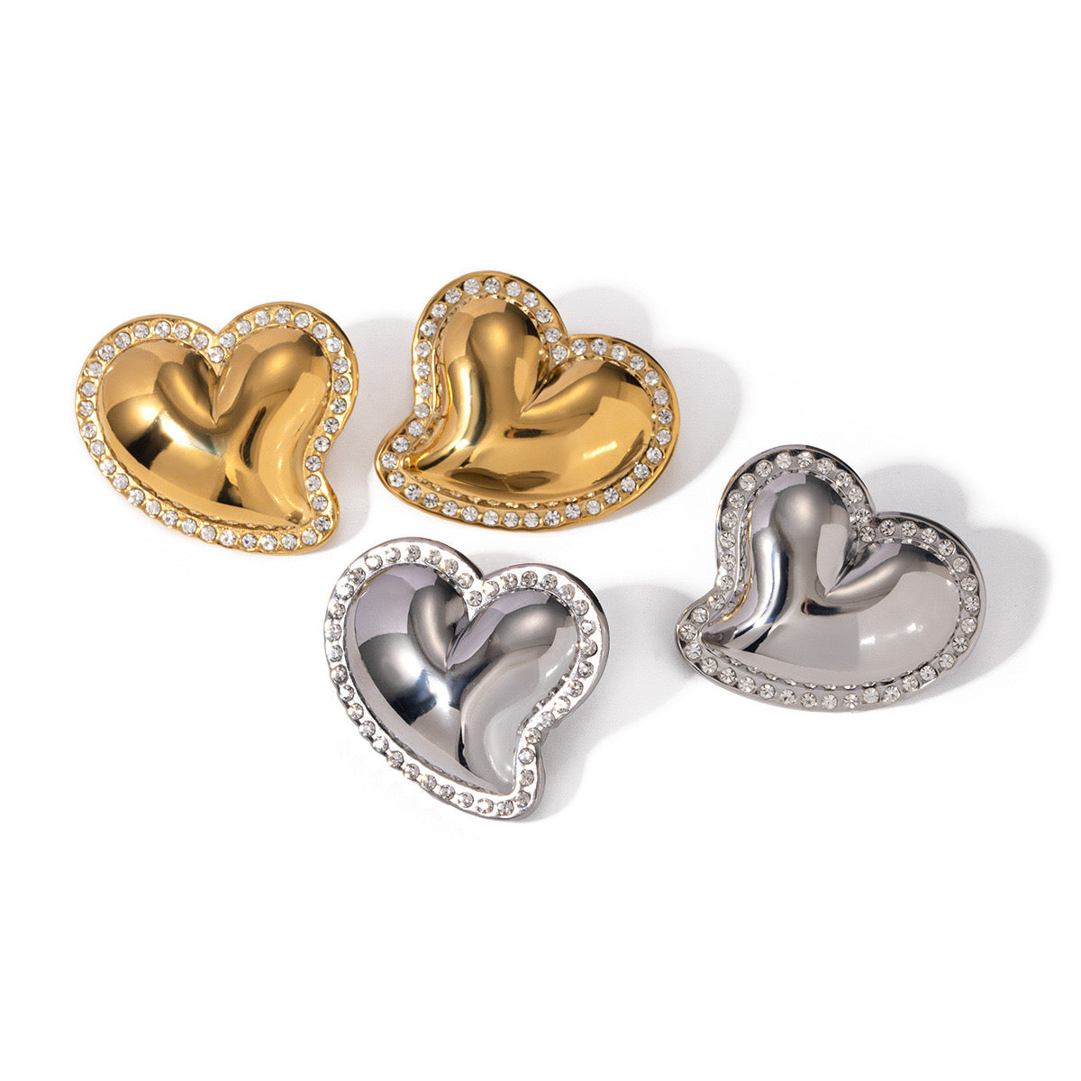 18K Gold Heart Flipped CZ Stud Earrings