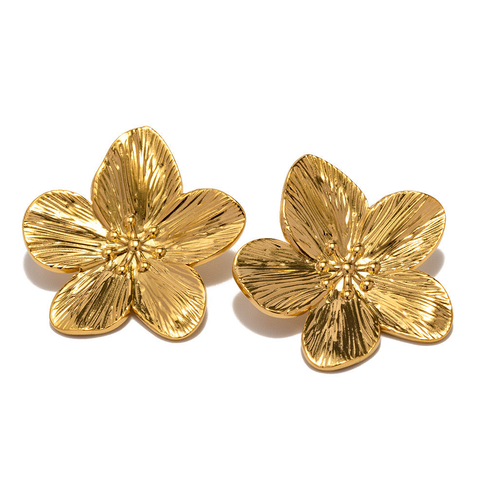 18K Gold Cherry Blossom Statement Stud Earrings