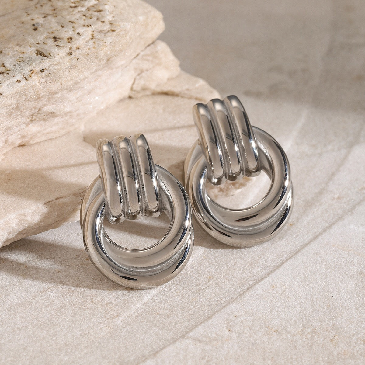 18K Gold Trendy Geometric Statement Stud Earrings