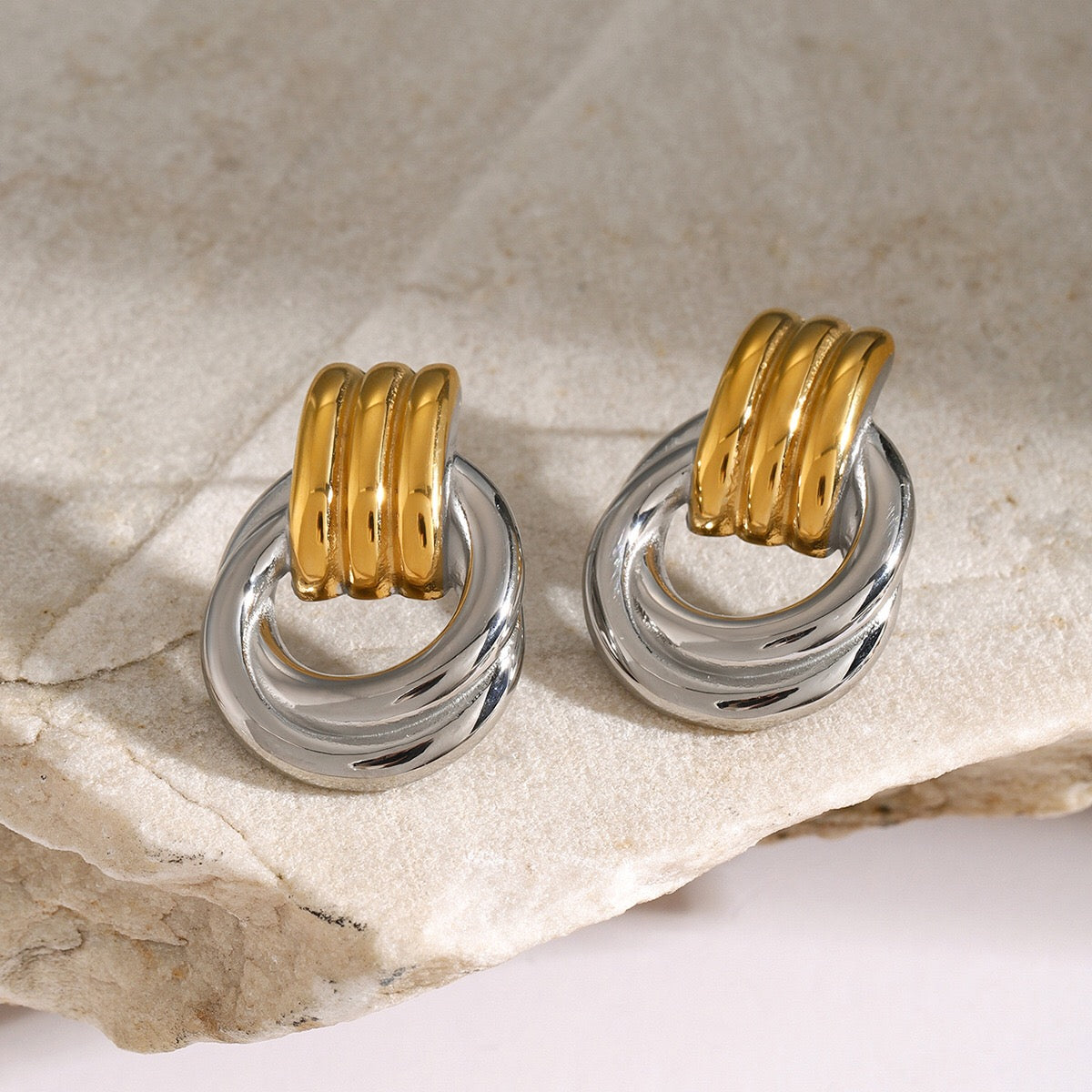 18K Gold Trendy Geometric Statement Stud Earrings