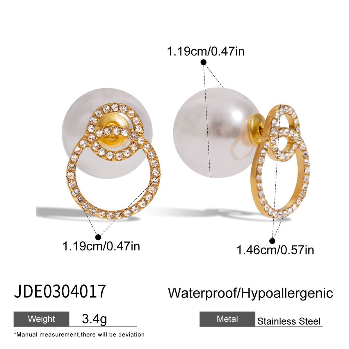 18K Gold Extra Bling Stud Earrings Ear Cuff Set