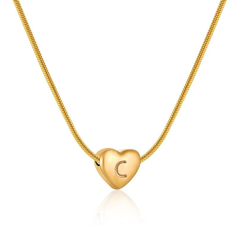18K Gold Heart Letter Initial Dainty Necklace