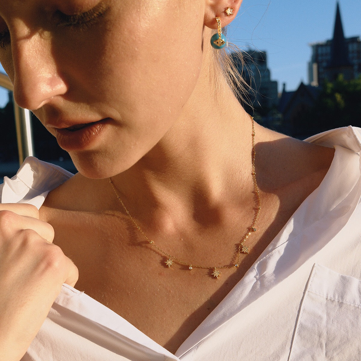 18K Gold Tempting Shimmer Heart Star Dainty Chain Necklace