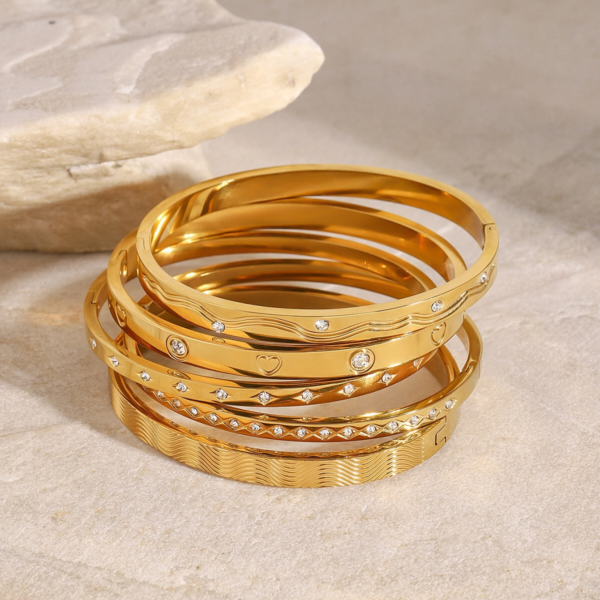 18K Gold Starry Thin Bangle Bracelet