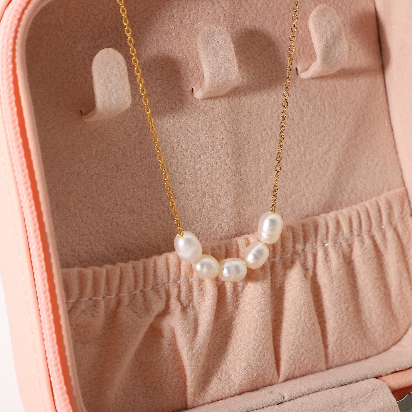 18K Gold Dainty Pearl Chain Necklace